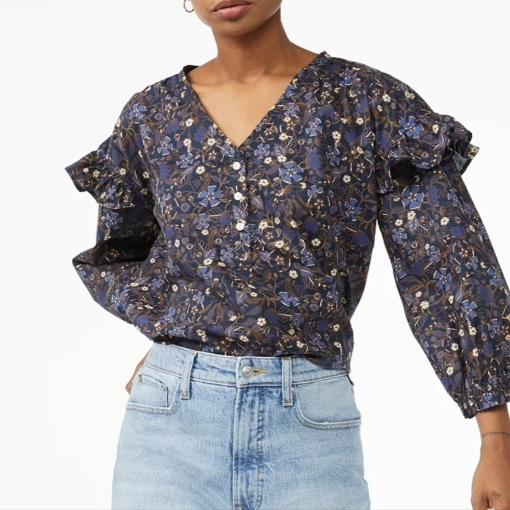 Free Assembly Ruffled Sleeves Blouse Cottage Core Feminine  Relaxed Fit Sz XL